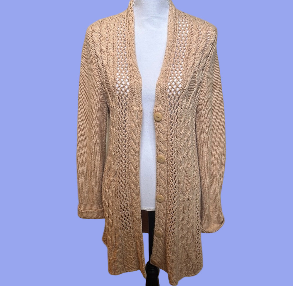 Sundance Long Open Weave Tan Cardigan
